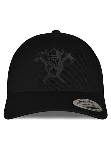 tshirtladen Snapback-Cap Wikinger Skull – Schwarze Cap mit Helm, Bart, Axt & Hammer für Männer mit BAU-Gen, Handwerkskraft, Nordic-Style und rustikalem Ehrgeiz von tshirtladen