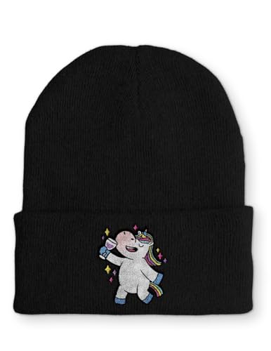 tshirtladen Spruchmütze Beanie mit Design Einhorn Dance lustige Strickmütze Wintermütze OneSize, Farbe: Black von tshirtladen