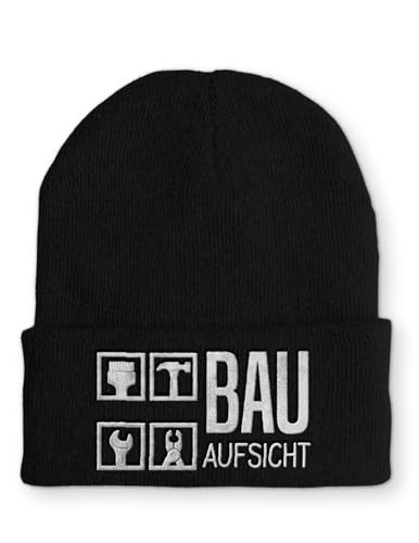 tshirtladen Spruchmütze Strickmütze Bauaufsicht Wintermütze Mütze lustige Beanie mit Stick OneSize, Farbe: Black von tshirtladen