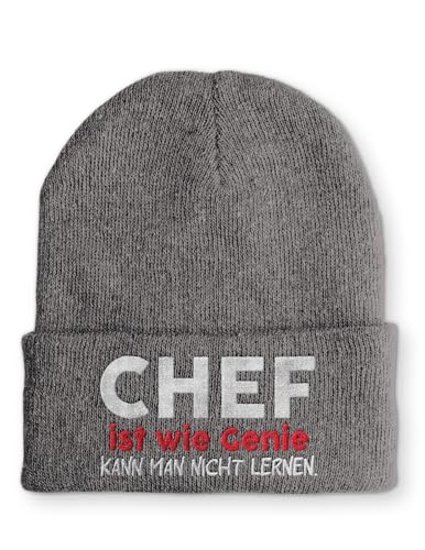tshirtladen Spruchmütze Strickmütze Chef Mütze lustige Beanie mit Stick OneSize, Farbe: Grau von tshirtladen