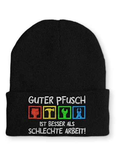 tshirtladen Spruchmütze Strickmütze Guter Pfusch Handwerker Mütze Wintermütze lustige Beanie mit Stick, Farbe: Black von tshirtladen