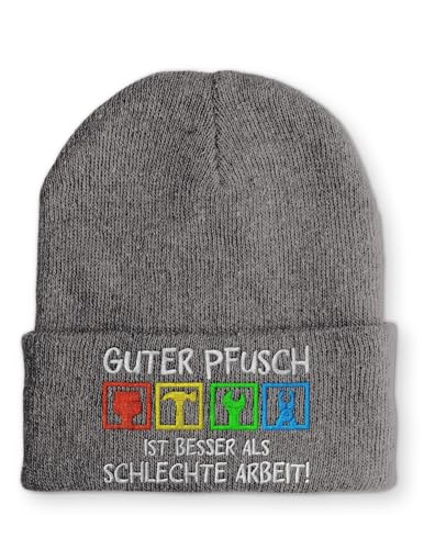 Spruchmütze Strickmütze Guter Pfusch Handwerker Mütze Wintermütze lustige Beanie mit Stick, Farbe: Grau von tshirtladen