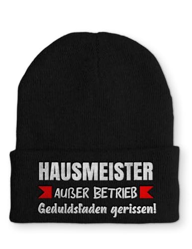 tshirtladen Spruchmütze Strickmütze Hausmeister Außer Betrieb Wintermütze lustige Beanie mit Stick OneSize, Farbe: Black von tshirtladen