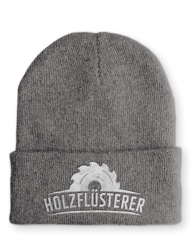 Spruchmütze Strickmütze Holzflüsterer Wintermütze Mütze lustige Beanie mit Stick, Farbe: Grau von tshirtladen