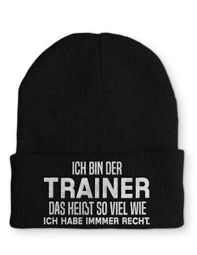 Spruchmütze Strickmütze Ich Bin der Trainer Mütze Wintermütze lustige Beanie mit Stick, Farbe: Black von tshirtladen