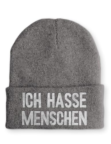 tshirtladen Spruchmütze Strickmütze Ich Hasse Menschen Wintermütze Mütze lustige Beanie mit Stick OneSize, Farbe: Grau von tshirtladen