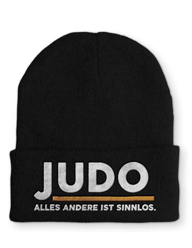 tshirtladen Spruchmütze Strickmütze Judo Mütze lustige Beanie mit Stick OneSize, Farbe: Black von tshirtladen