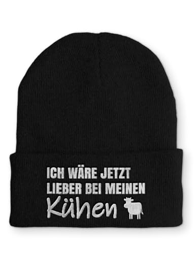 Spruchmütze Strickmütze Kühe Landwirt Wintermütze Mütze lustige Beanie mit Stick, Farbe: Black von tshirtladen