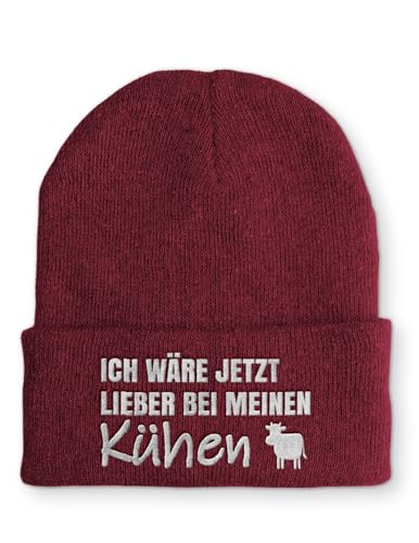 tshirtladen Spruchmütze Strickmütze Kühe Landwirt Wintermütze Mütze lustige Beanie mit Stick, Farbe: Bordeaux von tshirtladen