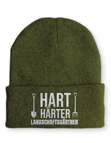 tshirtladen Spruchmütze Strickmütze Landschaftsgärtner Wintermütze Mütze lustige Beanie mit Stick, Farbe: Olive von tshirtladen