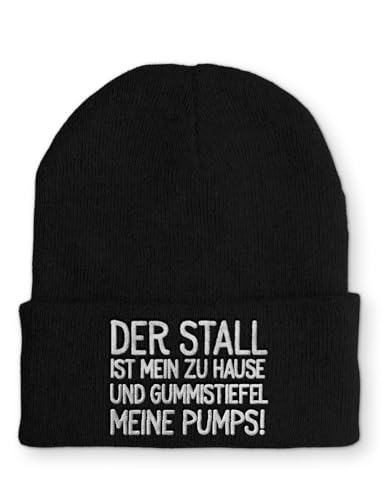 tshirtladen Spruchmütze Strickmütze Stall Landwirt Wintermütze Mütze lustige Beanie mit Stick OneSize, Farbe: Black von tshirtladen