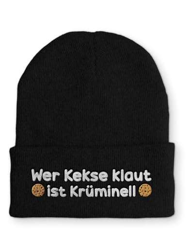 tshirtladen Spruchmütze Strickmütze Wer Kekse klaut Wintermütze lustige Beanie mit Stick OneSize, Farbe: Black von tshirtladen