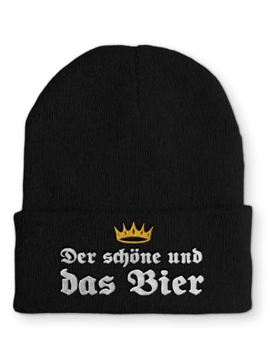 tshirtladen Strickmütze Der schöne und das Bier Mütze Wintermütze lustige Beanie mit Stick, Farbe: Black von tshirtladen