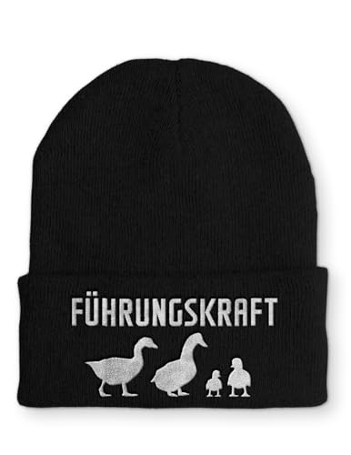 tshirtladen Strickmütze Führungskraft Enten Mütze Wintermütze lustige Beanie mit Stick, Farbe: Black von tshirtladen