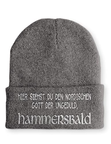 tshirtladen HAMMERSBALD Beanie - Ungeduldiger Gott des Nordens | Lustige Strickmütze mit nordischem Spruch für Damen & Herren | Warme Mütze Winter | Farbe: Grau von tshirtladen