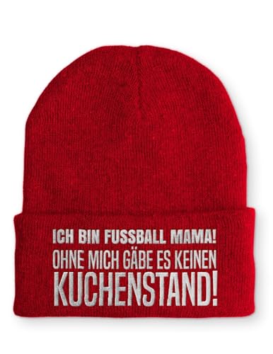 tshirtladen Strickmütze Ich Bin Fussball Mama! Mütze Wintermütze lustige Beanie mit Stick, Farbe: Rot von tshirtladen