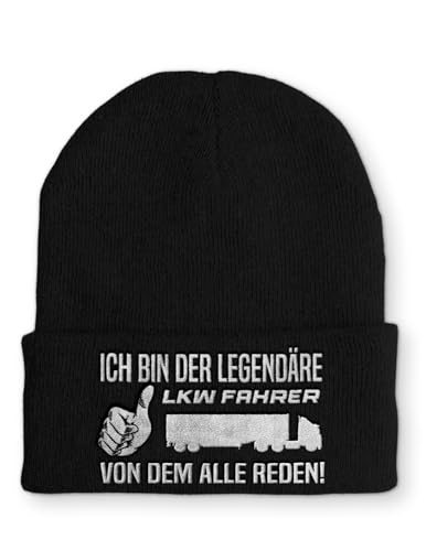 tshirtladen Strickmütze Ich Bin der legendäre LKW-Fahrer Mütze Wintermütze lustige Beanie mit Stick, Farbe: Black von tshirtladen