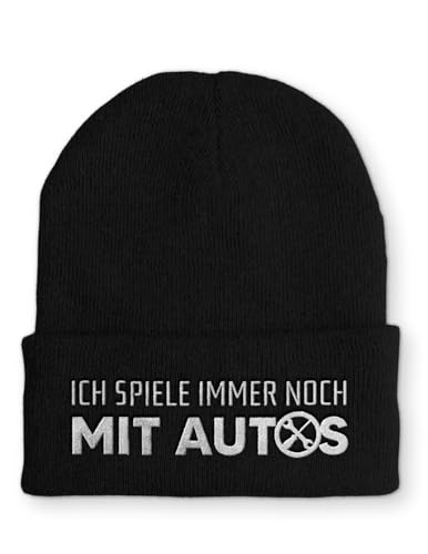 Strickmütze Ich Spiele Immer noch mit Autos Mütze Wintermütze lustige Beanie mit Stick, Farbe: Black von tshirtladen