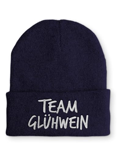 tshirtladen Strickmütze Team Glühwein Mütze Wintermütze lustige Beanie mit Stick, Farbe: Navy von tshirtladen