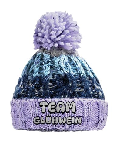 Team Glühwein Bommelmütze Wintermütze Spruchmütze Strickmütze lustige Beanie mit Stick, Farbe: Lavender Fizz von tshirtladen