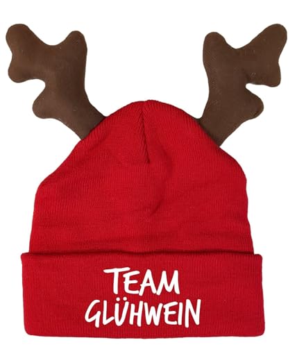 tshirtladen Team Glühwein Rentier Mütze lustige Elch Beanie Mütze mit Spruch von tshirtladen