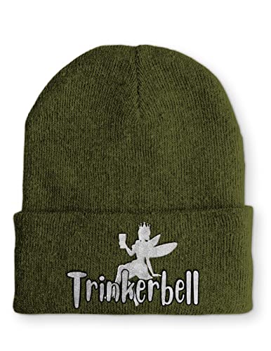 tshirtladen Trinkerbell Statement Spruchmütze Beanie Mütze für Damen und Herren, Farbe: Olive von tshirtladen