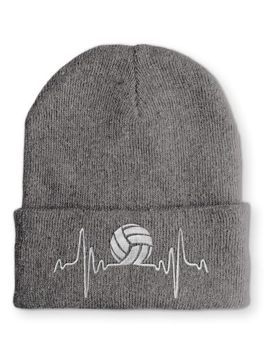 tshirtladen Volleyball Herzschlag Spruchmütze Strickmütze Wintermütze lustige Beanie mit Stick OneSize Mütze, Farbe: Grau von tshirtladen