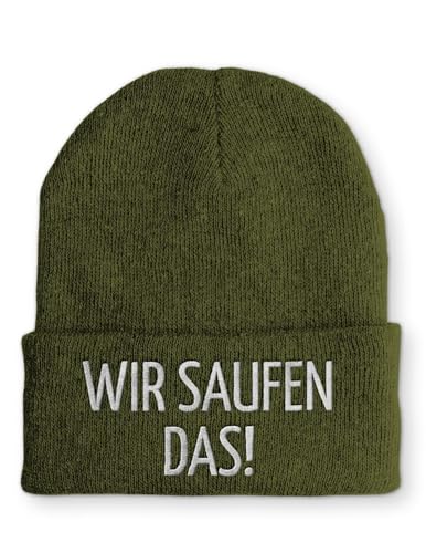 tshirtladen Wir Saufen das! Spruchmütze Strickmütze Wintermütze lustige Beanie mit Stick OneSize Mütze, Farbe: Olive von tshirtladen