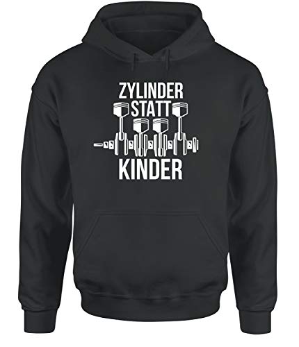 tshirtladen Zylinder statt Kinder Unisex Hooide Statementhoodie Autohoodie, Farbe: Dunkelgrau, Größe: Medium von tshirtladen