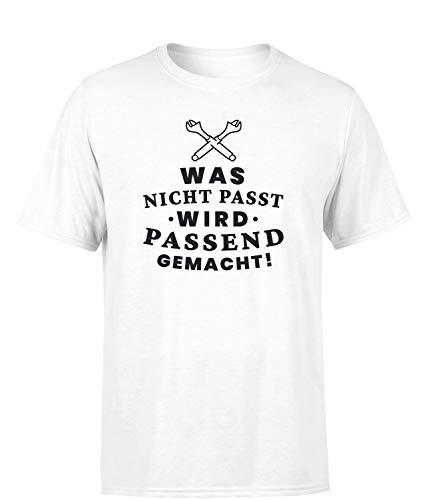 was Nicht passt, Wird passend gemacht T-Shirt Herren Werkstatt & Baustelle, Farbe: Weiß, Größe: Large von tshirtladen