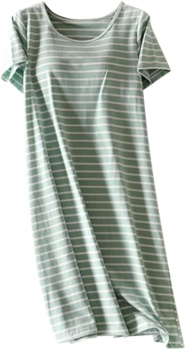 ttricche Damen-Nachthemd, kurzärmelig, Übergröße, Sommer-Nachtwäsche, gestreiftes Nachthemd mit integriertem BH, Schlaf-T-Shirt, Nachtwäsche, Loungewear, grün, 38 von ttricche