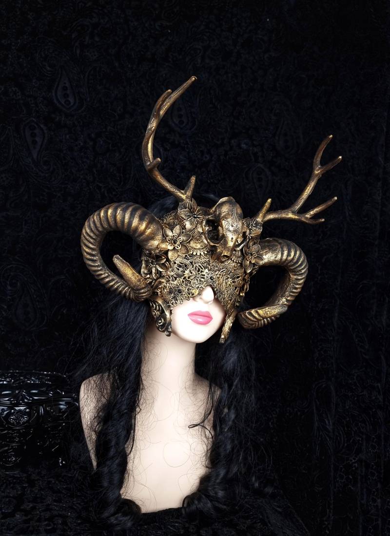 Anfertigung Nach Auftrag/Blinde Maske " Druide Pagan, Hörner, Geweih, Ritual, Halloween, Cosplay, Fantasy Kopfschmuck, Shieldmaiden von tuahadedana