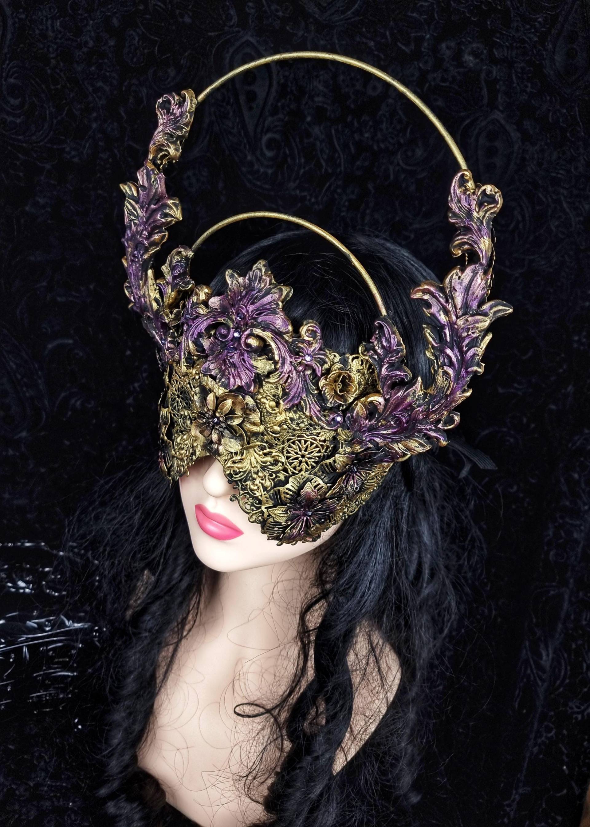 Anfertigung Nach Auftrag/Halo Blinde Maske " Persephone Fantasy Kostüm, Kopfschmuck, Goth Krone, Pagan, Vampir Ball, Art Nouveau Anfertigung Nach Auftrag/Halo Blinde Maske " Persephone Fantasy Kostüm, Kopfschmuck, Goth Krone, Pagan, Vampir Ball, Art Nouveau von tuahadedana