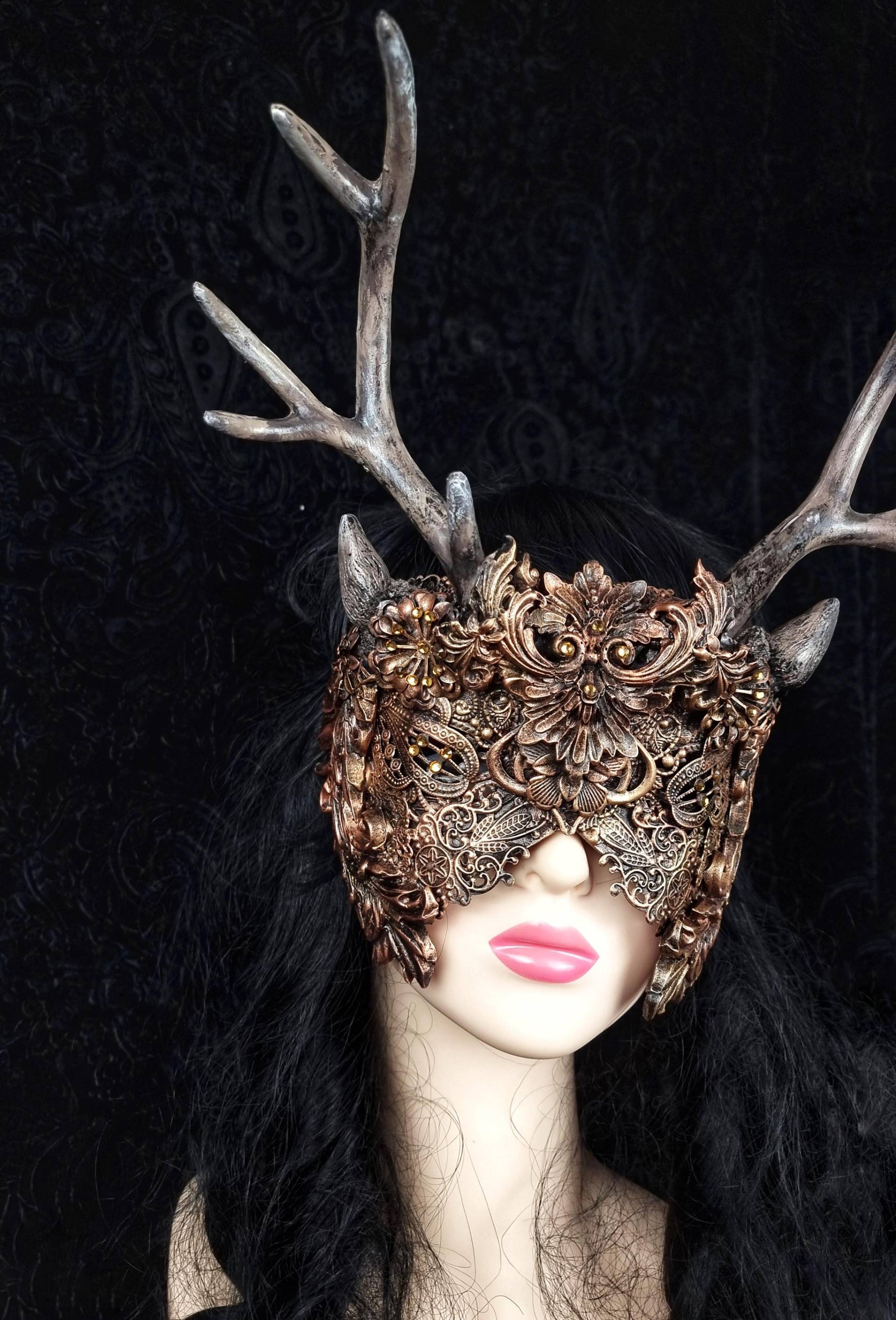 Faster Shipping/Antler Blind Mask & Horns "Cernunnos" Cosplay, Fantasy Costume, Pagan, Shieldmaiden, Vikings, Crown, Witch von tuahadedana
