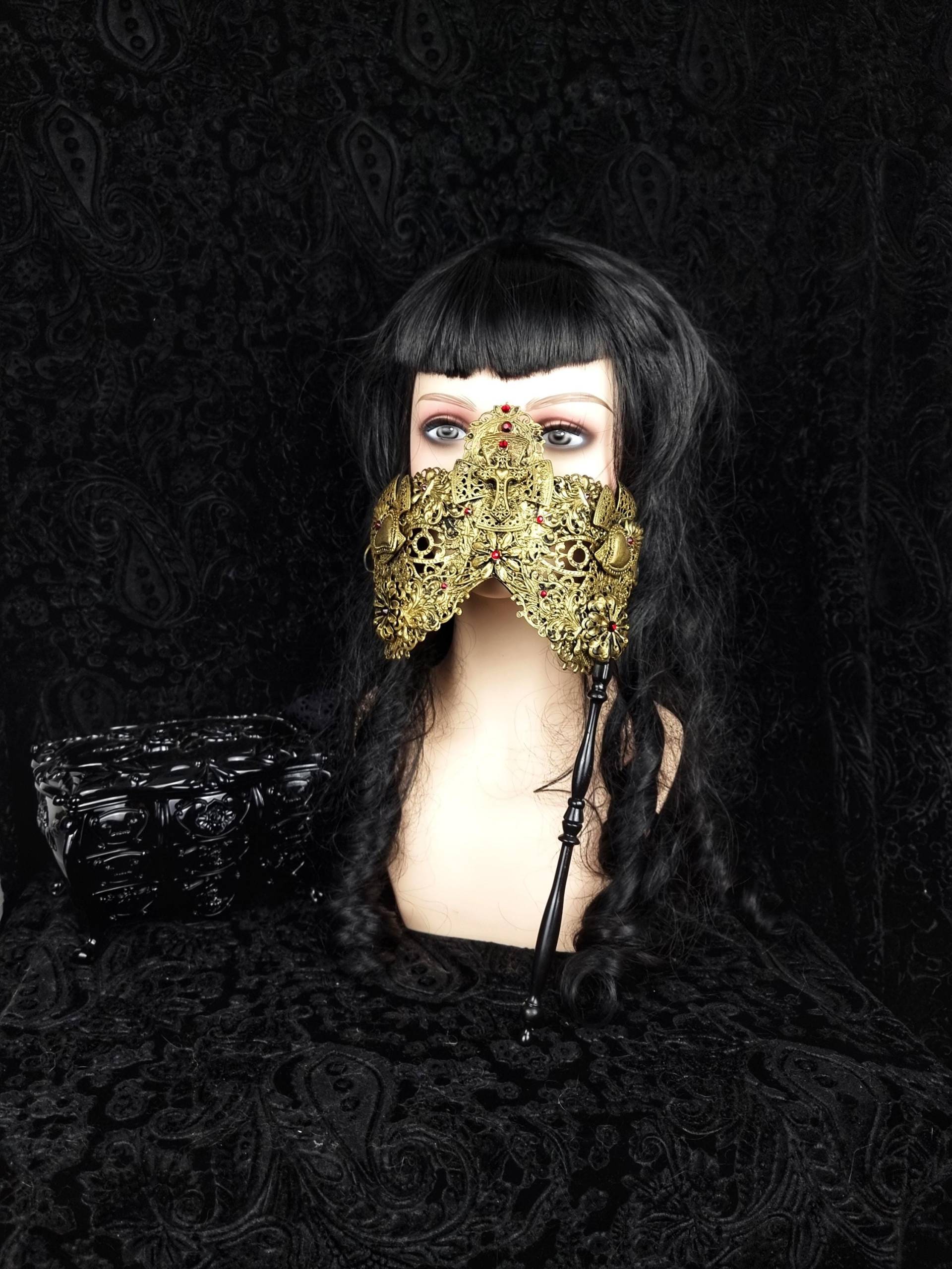 Faster Shipping/Blinde Maske "Karneval Von Venedig" Mit Abnehmbaren Stab, Fantasy Kostüm, Vampir, Ball, Krone, Kopfschmuck, Goth von tuahadedana