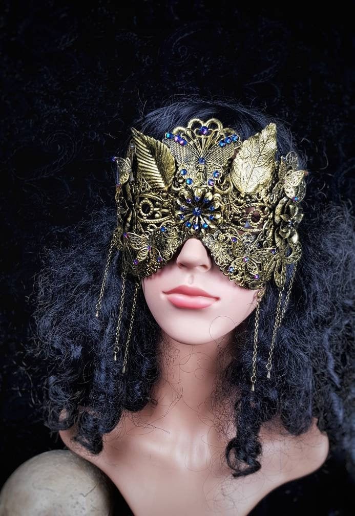Made To Order Blind Mask "Fairy Butterfly" Cosplay, Vampire, Fantasy, Goth, Crown, Vodoo von tuahadedana