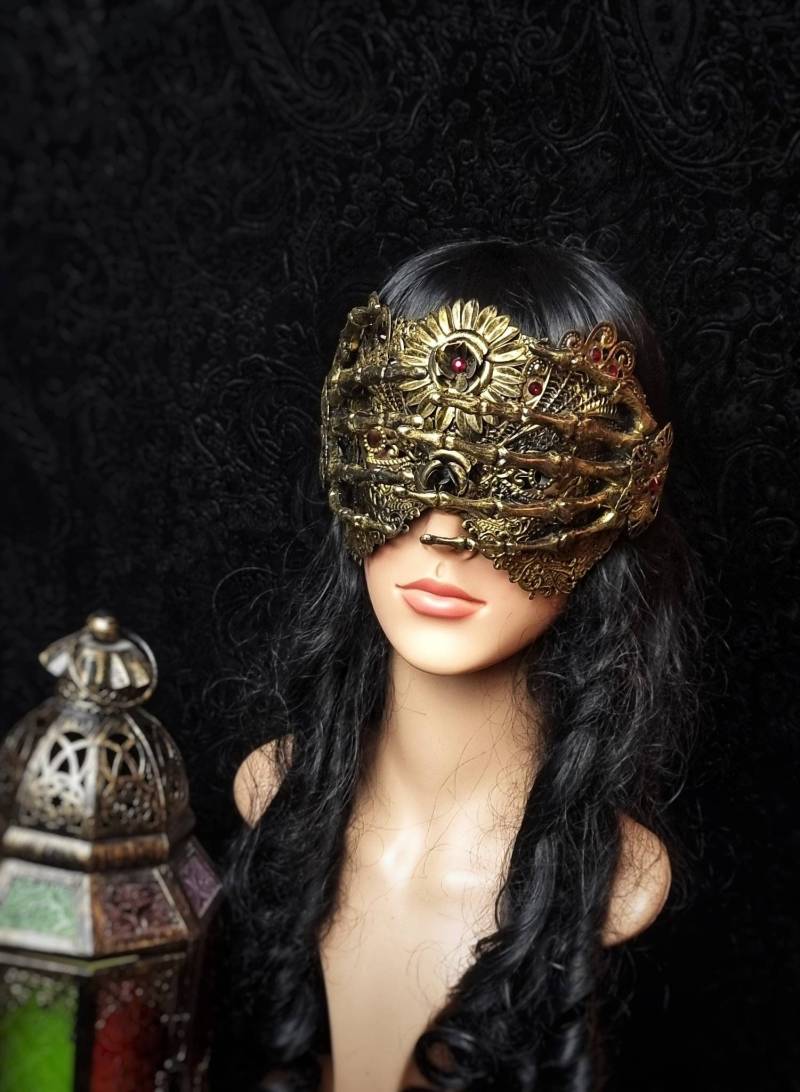 Made To Order Blind Mask "Skeleton Hands" Cosplay, Vampire, Fantasy, Goth, Crown, Vodoo von tuahadedana