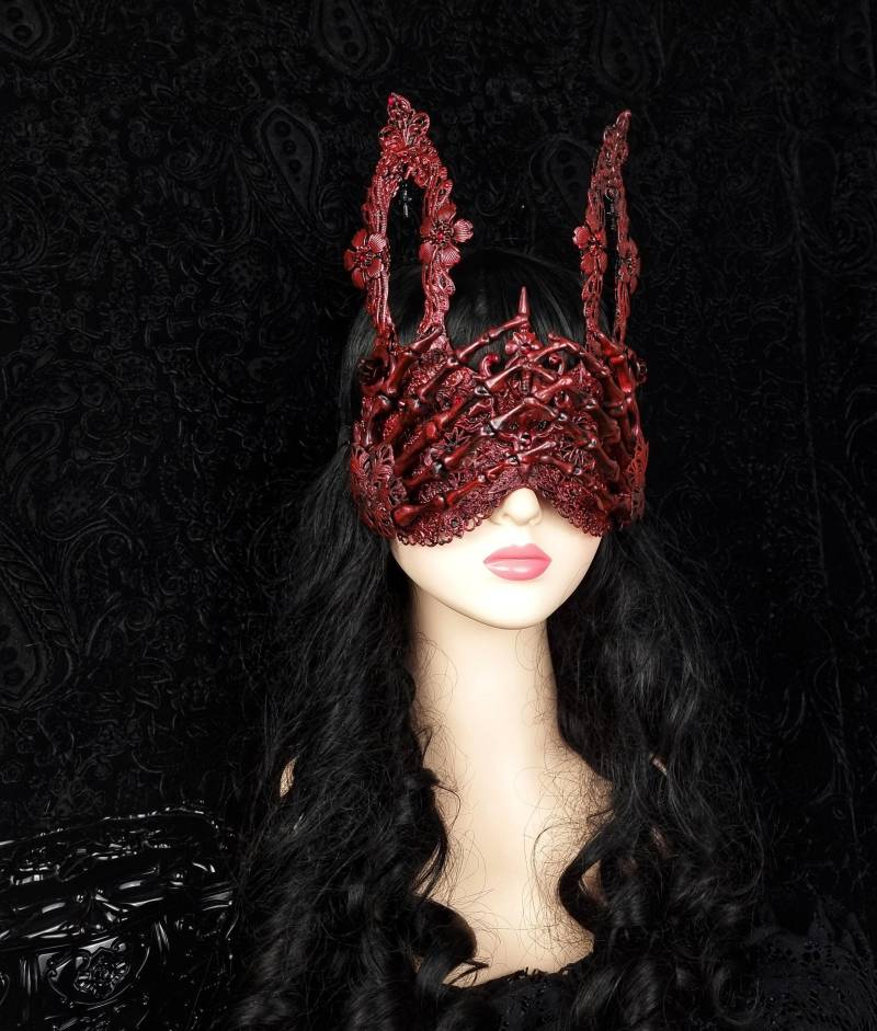 Made To Order Bunny Blind Mask "Cathedral Skeleton Hands" Cosplay, Vampire, Fantasy, Goth, Crown, Vodoo von tuahadedana