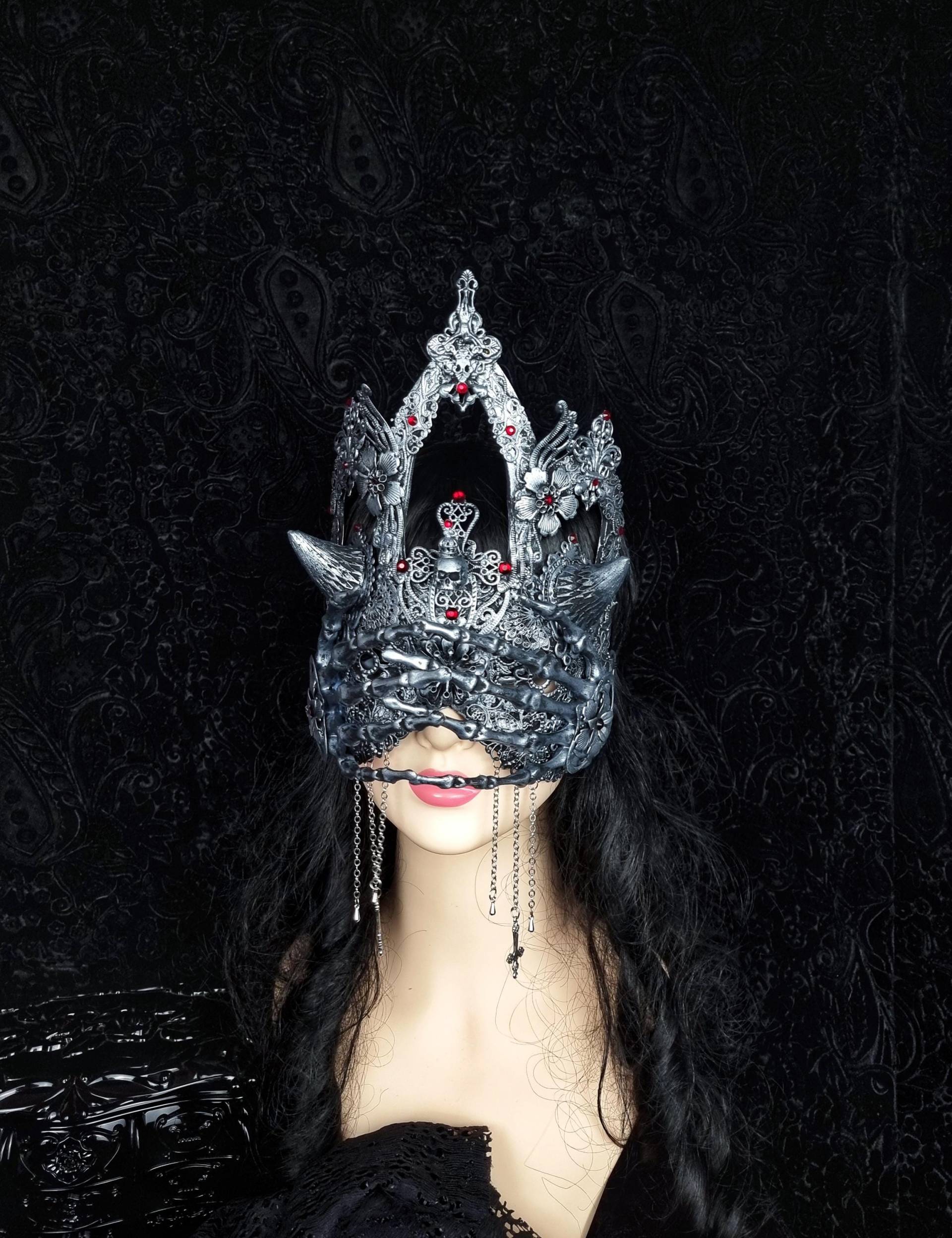 Made To Order Cathedral Blind Mask "Cruxified Horns" With Skeleton Hands, Cosplay, Vampire, Fantasy, Goth, Crown, Demonvodoo von tuahadedana