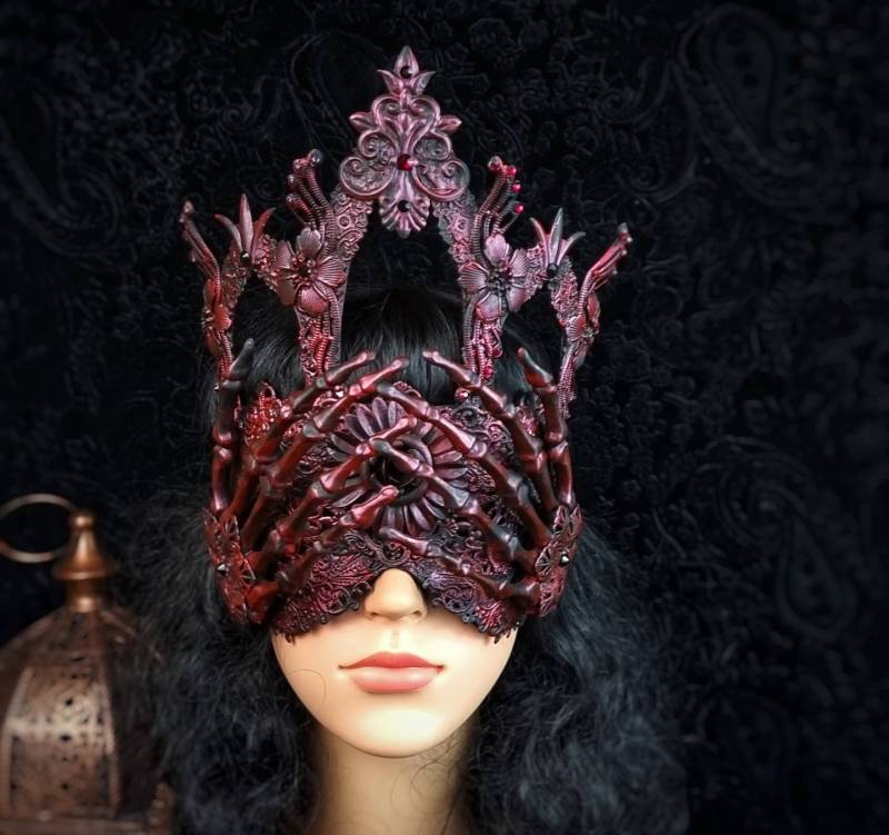 Made To Order Cathedral Blind Mask "Skeleton Hands" Cosplay, Vampire, Fantasy, Goth, Crown, Vodoo von tuahadedana