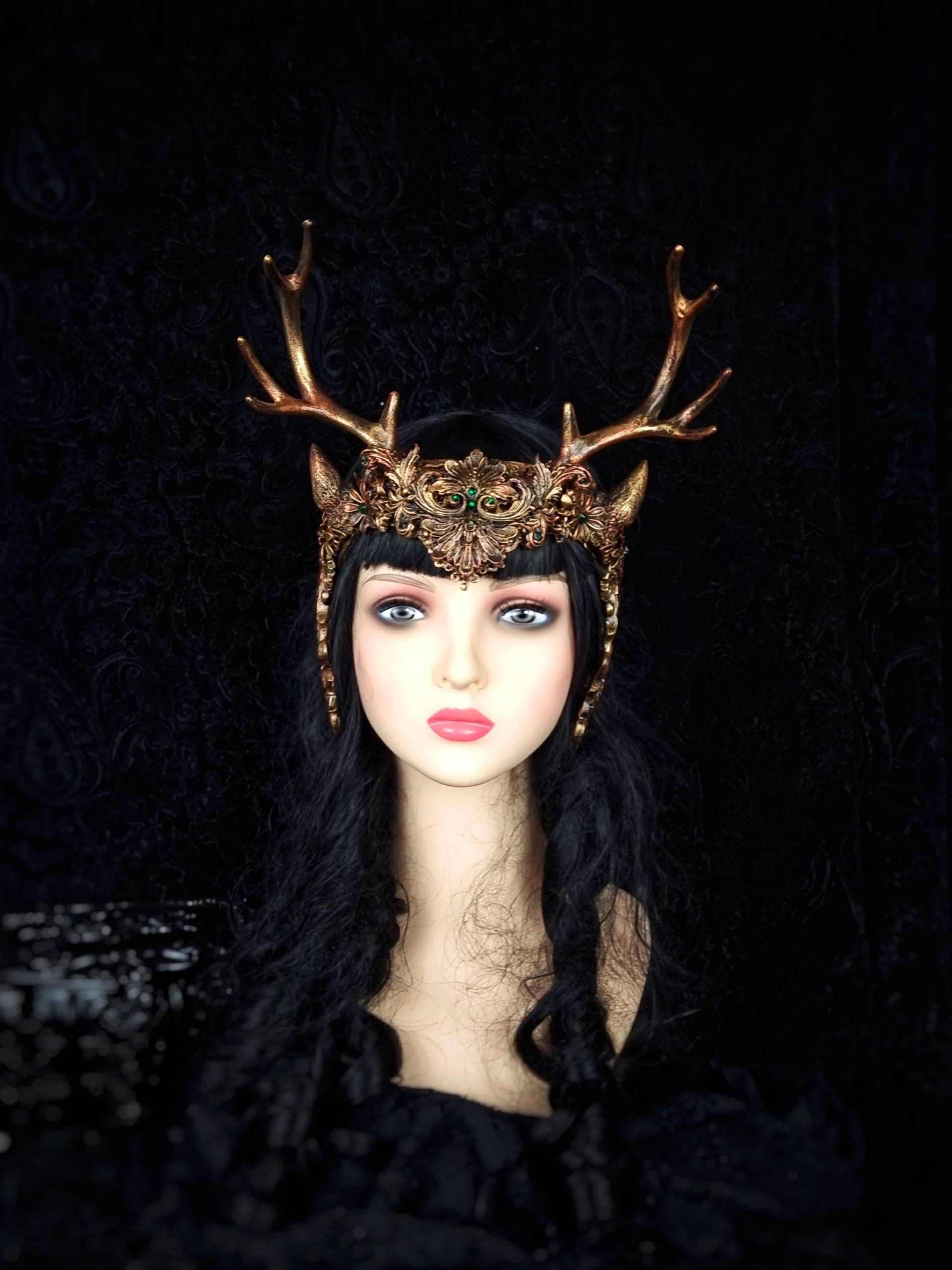 Sofort Versandbereit/Face Frame Krone " Cernunnos Horns Cosplay, Larp, Pagan, Shieldmaiden, Vikings, Kopfschmuck, Fantasy Kostüm von tuahadedana