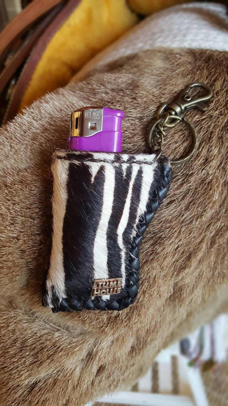 Zebra Skin Echtes Leder Feuerzeug Abdeckung Fall, Leichter Halter von tumihouse