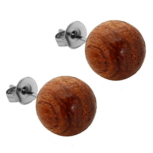 Tumundo Holz Ohrstecker Fakeplugs Ohrringe Kugel Perle Rund Button Damen Ohrschmuck Beige Braun Natur Holz-Schmuck, Variante_:Variante 12 von Tumundo