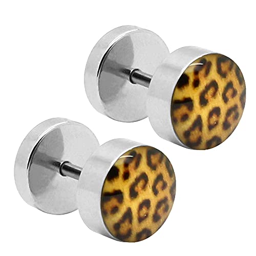 Tumundo® 1 Paar Fake-Plugs Ohrstecker 8mm Ohr-Piercing Zebra Leopard Leo Damen-Schmuck Edelstahl, Variante:braun von Tumundo
