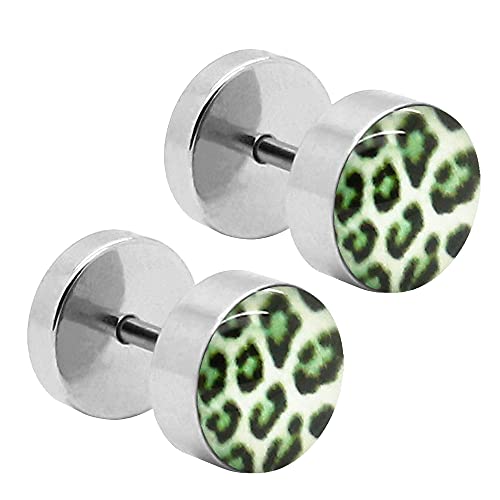 Tumundo® 1 Paar Fake-Plugs Ohrstecker 8mm Ohr-Piercing Zebra Leopard Leo Damen-Schmuck Edelstahl, Variante:schwarz von Tumundo