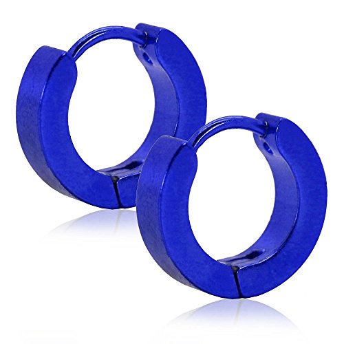 Tumundo® 1 Paar Klappcreolen Glänzend Creolen Edelstahl Edelstahlcreolen Ohrstecker Ohrringe Huggie Herren Klein Groß, Farbe:blau - groß von Tumundo