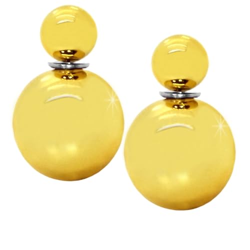 Tumundo® 1 Paar Perlen-Ohrringe Doppel Kugel Ohrstecker Ohrschmuck Ohr Ohrringe Piercing Matt Glänzend Damen, Variante:golden von Tumundo