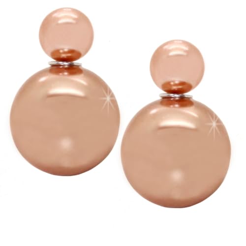 Tumundo® 1 Paar Perlen-Ohrringe Doppel Kugel Ohrstecker Ohrschmuck Ohr Ohrringe Piercing Matt Glänzend Damen, Variante:rosé von Tumundo