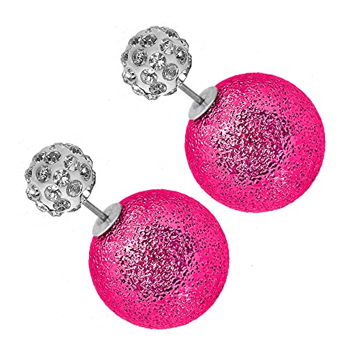 Tumundo® 2 Perlen-Ohrringe Shamballa Damen-Schmuck Doppel-Kugel Ohrstecker Glitzer Strass Front-Back, Variante:pink von Tumundo