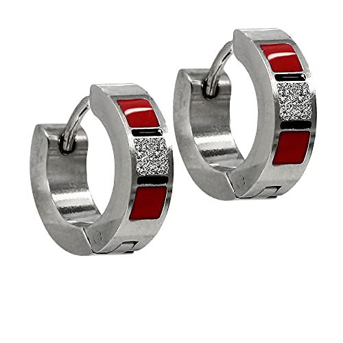 Tumundo® Creolen Hoop Huggie Klappcreolen Ohr-Ringe Stecker Glitzer Rot Schwarz Blau Edelstahl, Variante:rot von Tumundo